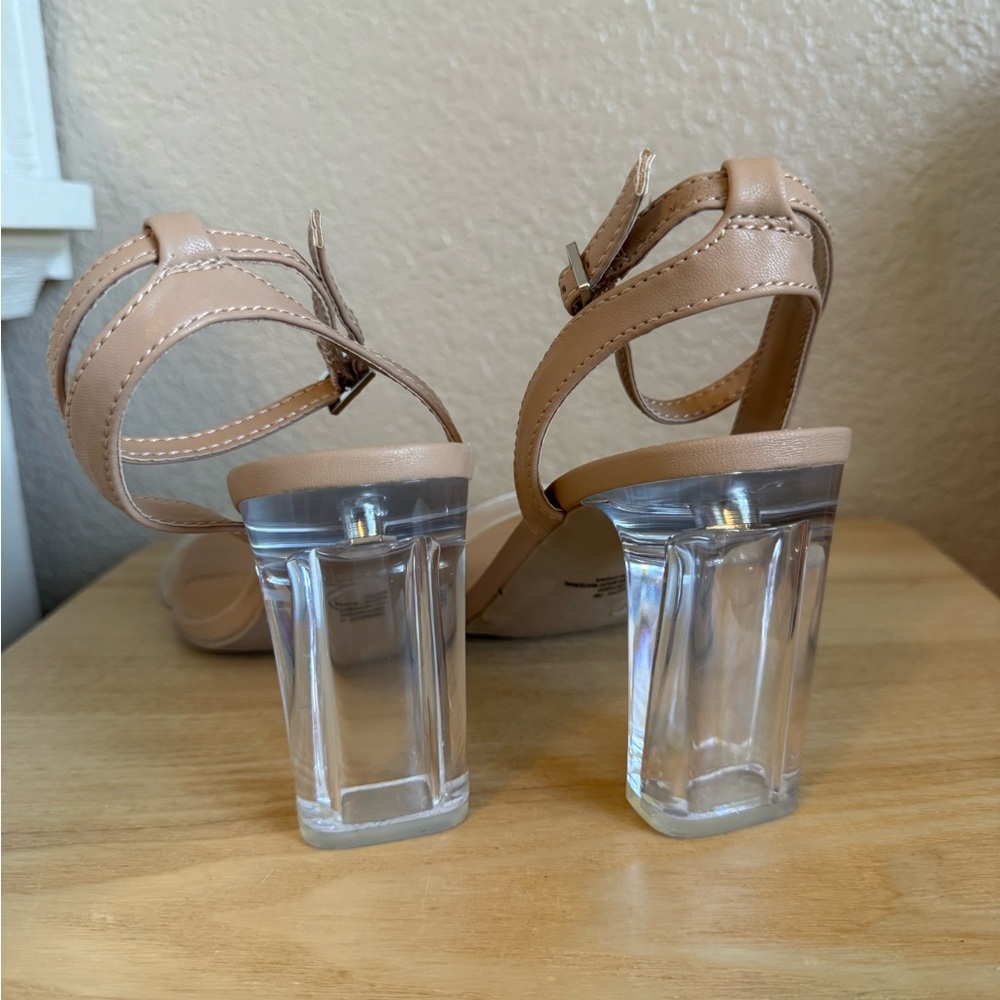 Wild Pair Tan and Clear Block Heels - Picture 4 of 5